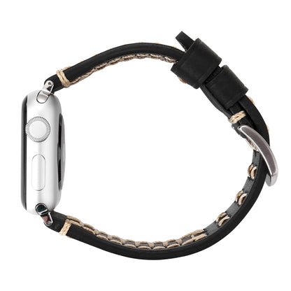 For Apple Watch Series 10 42mm / 9&8&7 41mm / SE 3&SE 2&6&SE&5&4 40mm / 3&2&1 38mm Manual Line Pattern Genuine Leather Wrist Watch Band(Black) by bashfashion