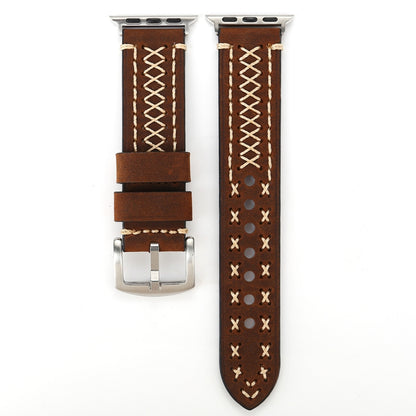 For Apple Watch Series 10 42mm / 9&8&7 41mm / SE 3&SE 2&6&SE&5&4 40mm / 3&2&1 38mm Manual Line Pattern Genuine Leather Wrist Watch Band(Coffee) by bashfashion