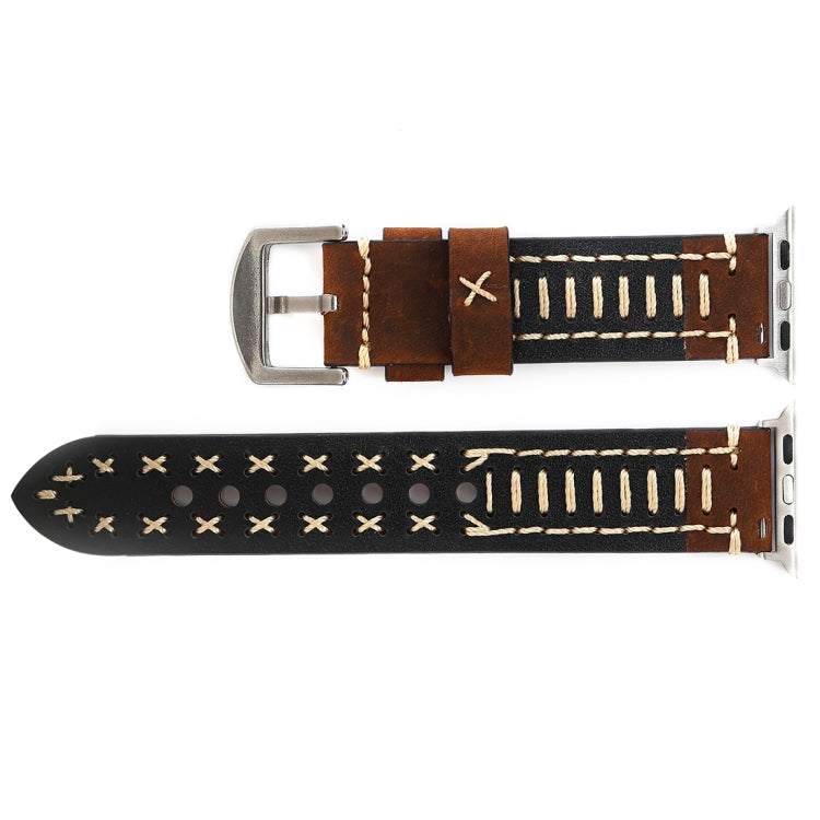 For Apple Watch Series 10 42mm / 9&8&7 41mm / SE 3&SE 2&6&SE&5&4 40mm / 3&2&1 38mm Manual Line Pattern Genuine Leather Wrist Watch Band(Coffee) by bashfashion