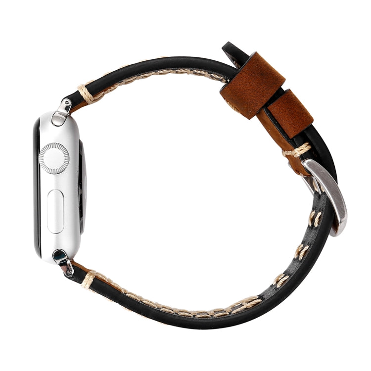 For Apple Watch Series 10 42mm / 9&8&7 41mm / SE 3&SE 2&6&SE&5&4 40mm / 3&2&1 38mm Manual Line Pattern Genuine Leather Wrist Watch Band(Coffee) by bashfashion