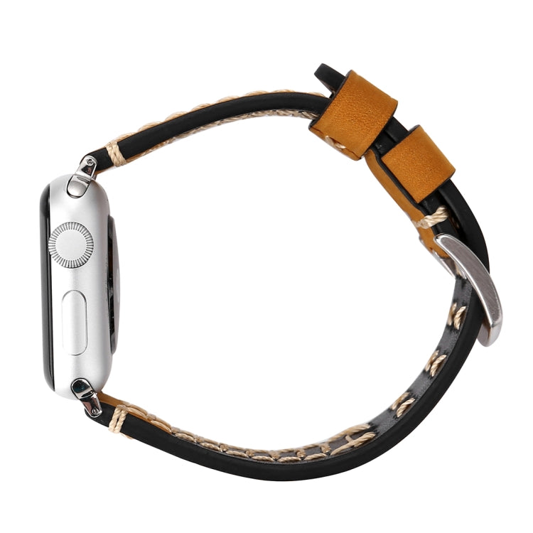 For Apple Watch Series 10 42mm / 9&8&7 41mm / SE 3&SE 2&6&SE&5&4 40mm / 3&2&1 38mm Manual Line Pattern Genuine Leather Wrist Watch Band(Khaki) by bashfashion