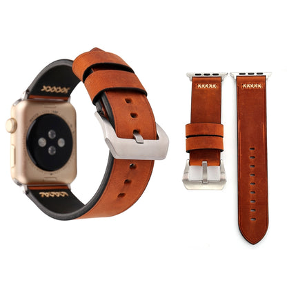 For Apple Watch Ultra 49mm&Watch Ultra 2 49mm / Series 10 46mm / 9&8&7 45mm / SE 3&SE 2&6&SE&5&4 44mm / 3&2&1 42mm Retro XX Line Pattern Genuine Leather Wrist Watch Band(Coffee) by bashfashion