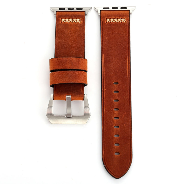 For Apple Watch Ultra 49mm&Watch Ultra 2 49mm / Series 10 46mm / 9&8&7 45mm / SE 3&SE 2&6&SE&5&4 44mm / 3&2&1 42mm Retro XX Line Pattern Genuine Leather Wrist Watch Band(Coffee) by bashfashion