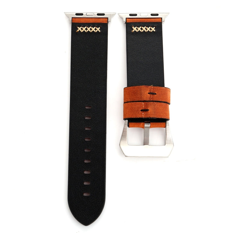 For Apple Watch Ultra 49mm&Watch Ultra 2 49mm / Series 10 46mm / 9&8&7 45mm / SE 3&SE 2&6&SE&5&4 44mm / 3&2&1 42mm Retro XX Line Pattern Genuine Leather Wrist Watch Band(Coffee) by bashfashion
