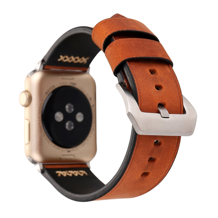 For Apple Watch Ultra 49mm&Watch Ultra 2 49mm / Series 10 46mm / 9&8&7 45mm / SE 3&SE 2&6&SE&5&4 44mm / 3&2&1 42mm Retro XX Line Pattern Genuine Leather Wrist Watch Band(Coffee) by bashfashion