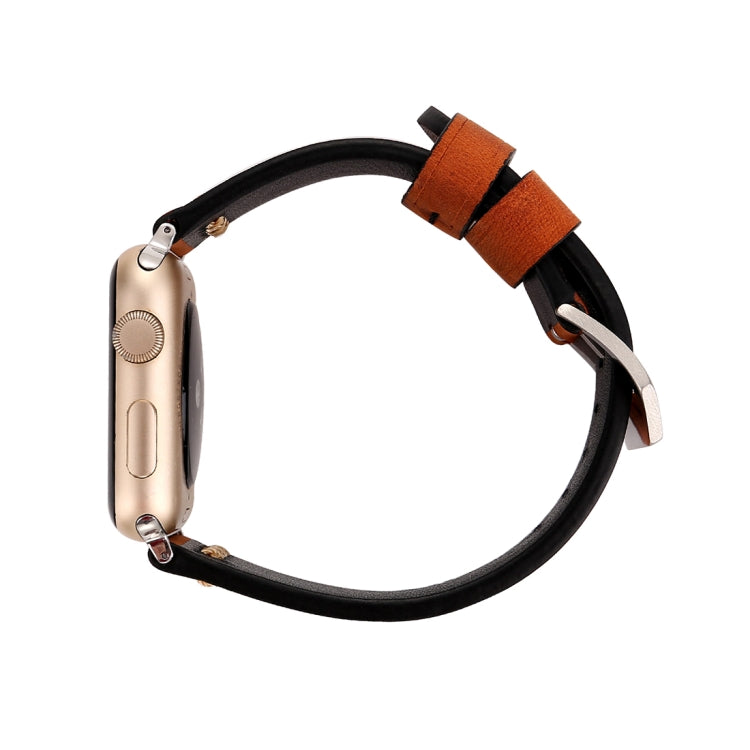 For Apple Watch Ultra 49mm&Watch Ultra 2 49mm / Series 10 46mm / 9&8&7 45mm / SE 3&SE 2&6&SE&5&4 44mm / 3&2&1 42mm Retro XX Line Pattern Genuine Leather Wrist Watch Band(Coffee) by bashfashion