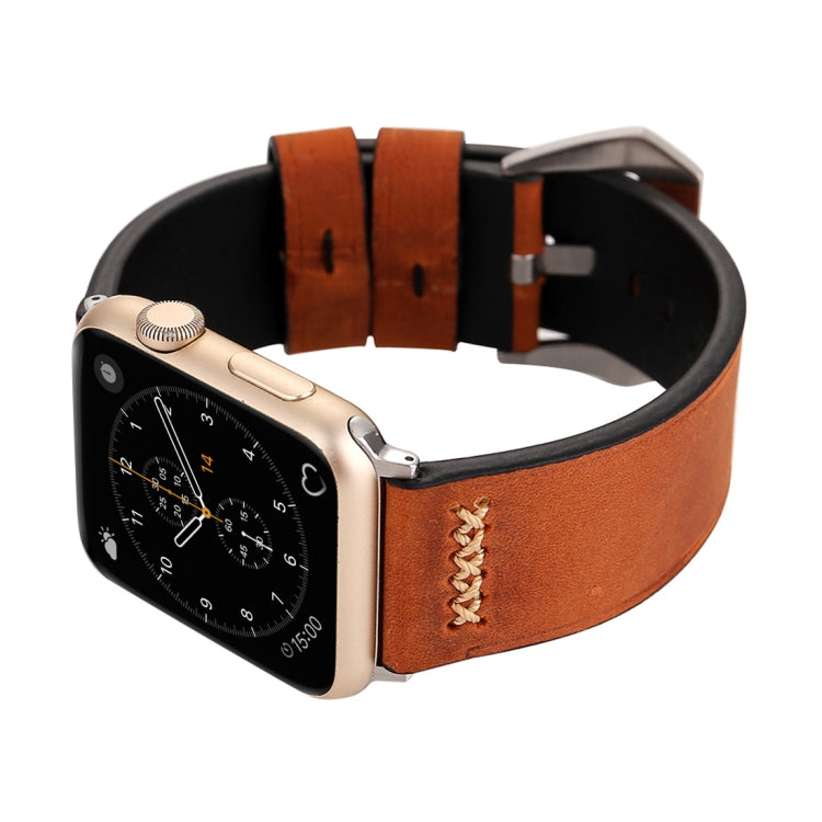 For Apple Watch Ultra 49mm&Watch Ultra 2 49mm / Series 10 46mm / 9&8&7 45mm / SE 3&SE 2&6&SE&5&4 44mm / 3&2&1 42mm Retro XX Line Pattern Genuine Leather Wrist Watch Band(Coffee) by bashfashion