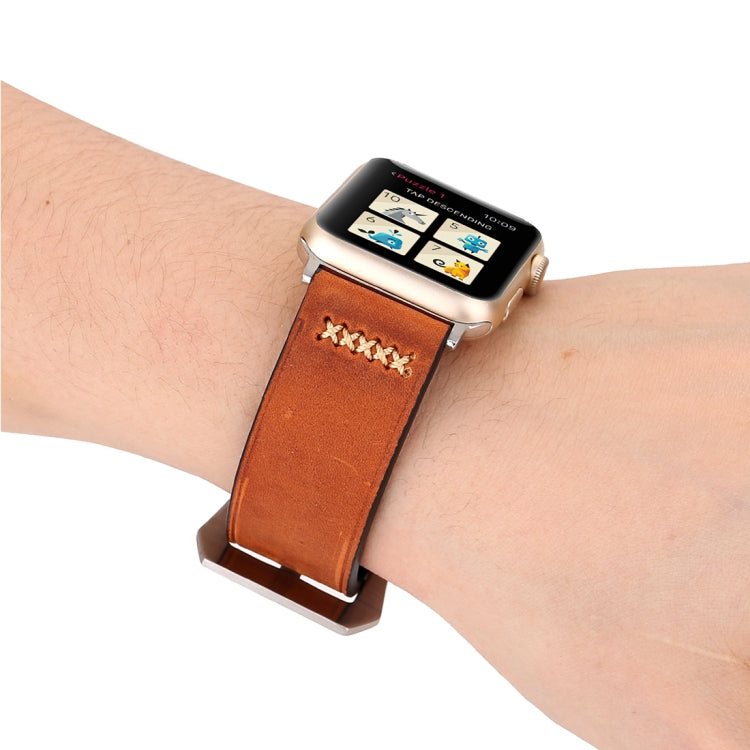 For Apple Watch Ultra 49mm&Watch Ultra 2 49mm / Series 10 46mm / 9&8&7 45mm / SE 3&SE 2&6&SE&5&4 44mm / 3&2&1 42mm Retro XX Line Pattern Genuine Leather Wrist Watch Band(Coffee) by bashfashion