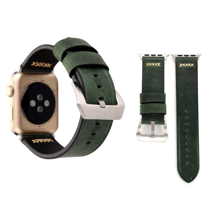 For Apple Watch Ultra 49mm&Watch Ultra 2 49mm / Series 10 46mm / 9&8&7 45mm / SE 3&SE 2&6&SE&5&4 44mm / 3&2&1 42mm Retro XX Line Pattern Genuine Leather Wrist Watch Band(Green) by bashfashion