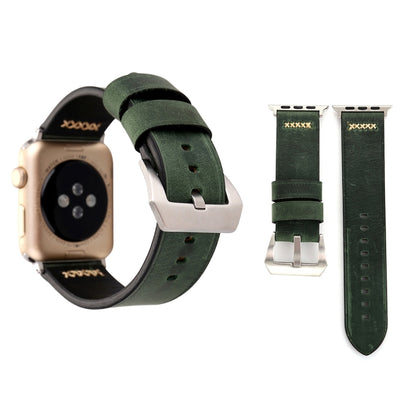 For Apple Watch Ultra 49mm&Watch Ultra 2 49mm / Series 10 46mm / 9&8&7 45mm / SE 3&SE 2&6&SE&5&4 44mm / 3&2&1 42mm Retro XX Line Pattern Genuine Leather Wrist Watch Band(Green) by bashfashion