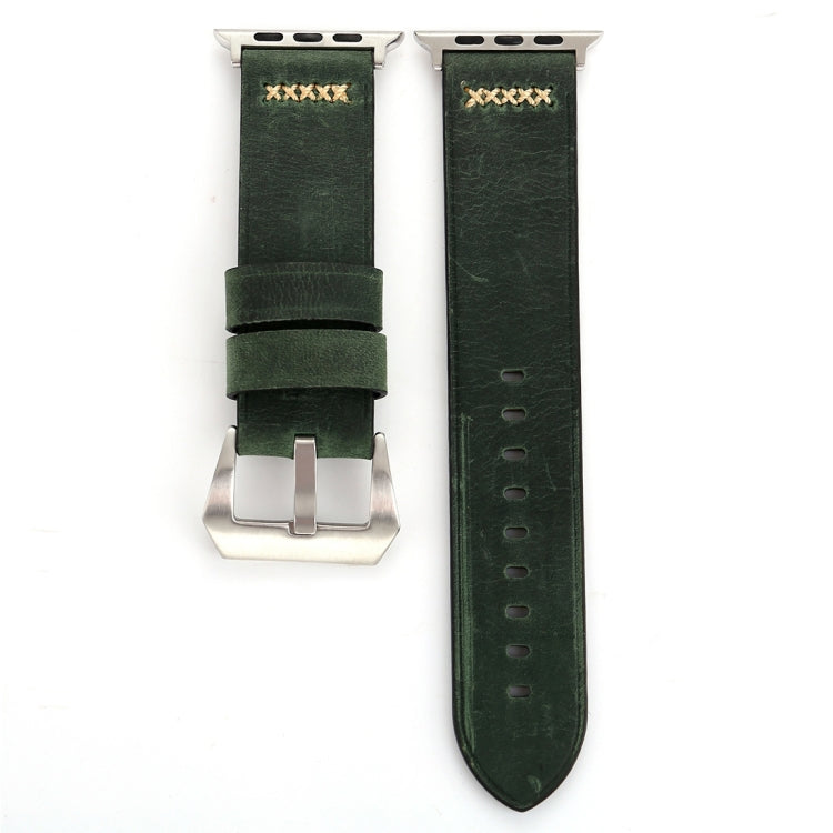 For Apple Watch Ultra 49mm&Watch Ultra 2 49mm / Series 10 46mm / 9&8&7 45mm / SE 3&SE 2&6&SE&5&4 44mm / 3&2&1 42mm Retro XX Line Pattern Genuine Leather Wrist Watch Band(Green) by bashfashion