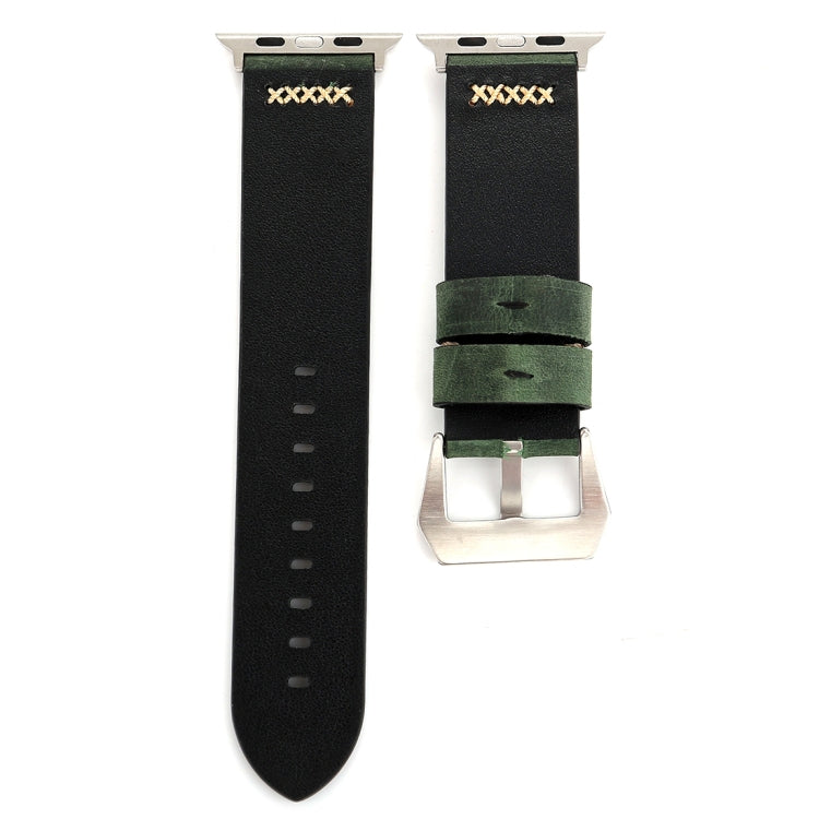 For Apple Watch Ultra 49mm&Watch Ultra 2 49mm / Series 10 46mm / 9&8&7 45mm / SE 3&SE 2&6&SE&5&4 44mm / 3&2&1 42mm Retro XX Line Pattern Genuine Leather Wrist Watch Band(Green) by bashfashion