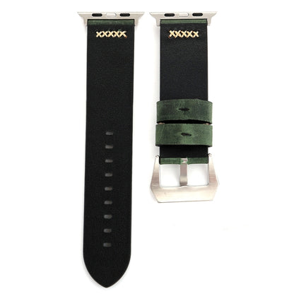 For Apple Watch Ultra 49mm&Watch Ultra 2 49mm / Series 10 46mm / 9&8&7 45mm / SE 3&SE 2&6&SE&5&4 44mm / 3&2&1 42mm Retro XX Line Pattern Genuine Leather Wrist Watch Band(Green) by bashfashion