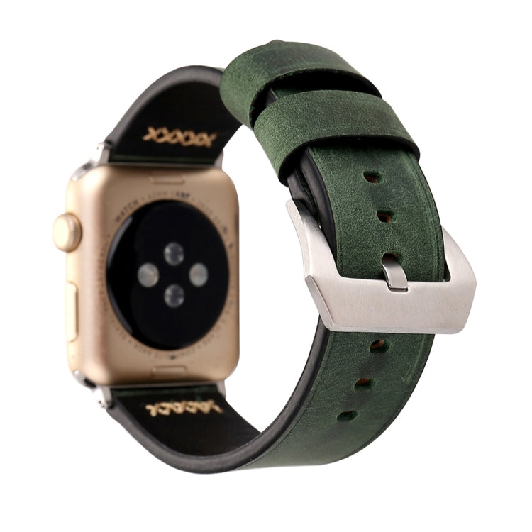 For Apple Watch Ultra 49mm&Watch Ultra 2 49mm / Series 10 46mm / 9&8&7 45mm / SE 3&SE 2&6&SE&5&4 44mm / 3&2&1 42mm Retro XX Line Pattern Genuine Leather Wrist Watch Band(Green) by bashfashion