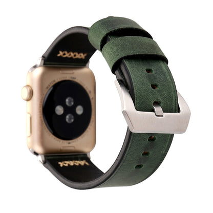 For Apple Watch Ultra 49mm&Watch Ultra 2 49mm / Series 10 46mm / 9&8&7 45mm / SE 3&SE 2&6&SE&5&4 44mm / 3&2&1 42mm Retro XX Line Pattern Genuine Leather Wrist Watch Band(Green) by bashfashion