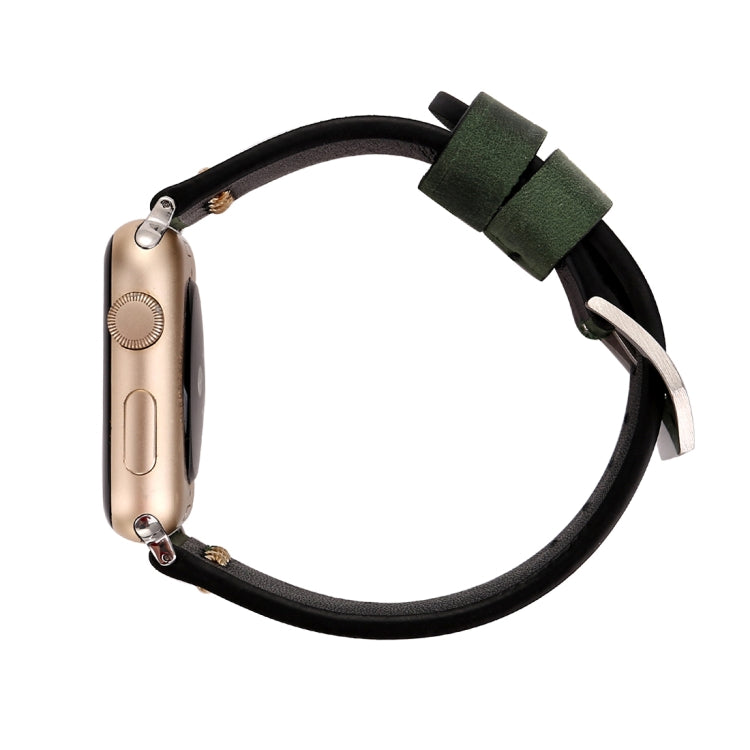 For Apple Watch Ultra 49mm&Watch Ultra 2 49mm / Series 10 46mm / 9&8&7 45mm / SE 3&SE 2&6&SE&5&4 44mm / 3&2&1 42mm Retro XX Line Pattern Genuine Leather Wrist Watch Band(Green) by bashfashion