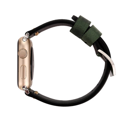For Apple Watch Ultra 49mm&Watch Ultra 2 49mm / Series 10 46mm / 9&8&7 45mm / SE 3&SE 2&6&SE&5&4 44mm / 3&2&1 42mm Retro XX Line Pattern Genuine Leather Wrist Watch Band(Green) by bashfashion