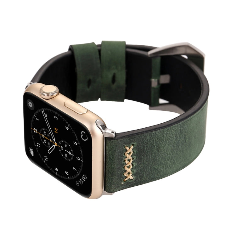 For Apple Watch Ultra 49mm&Watch Ultra 2 49mm / Series 10 46mm / 9&8&7 45mm / SE 3&SE 2&6&SE&5&4 44mm / 3&2&1 42mm Retro XX Line Pattern Genuine Leather Wrist Watch Band(Green) by bashfashion