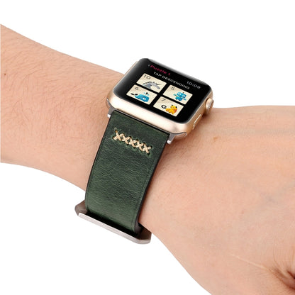 For Apple Watch Ultra 49mm&Watch Ultra 2 49mm / Series 10 46mm / 9&8&7 45mm / SE 3&SE 2&6&SE&5&4 44mm / 3&2&1 42mm Retro XX Line Pattern Genuine Leather Wrist Watch Band(Green) by bashfashion