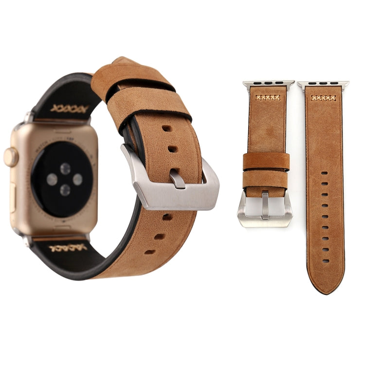 For Apple Watch Ultra 49mm&Watch Ultra 2 49mm / Series 10 46mm / 9&8&7 45mm / SE 3&SE 2&6&SE&5&4 44mm / 3&2&1 42mm Retro XX Line Pattern Genuine Leather Wrist Watch Band(Khaki) by bashfashion