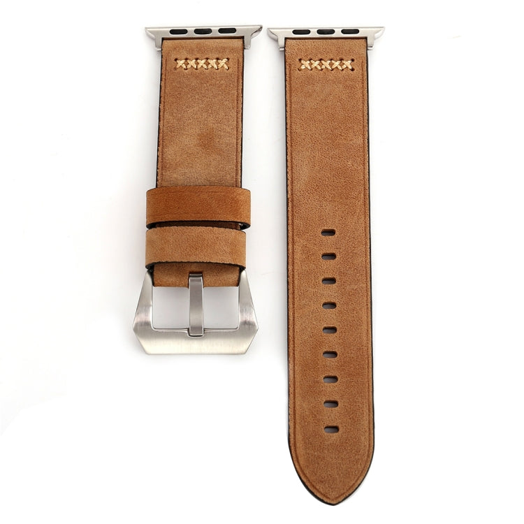 For Apple Watch Ultra 49mm&Watch Ultra 2 49mm / Series 10 46mm / 9&8&7 45mm / SE 3&SE 2&6&SE&5&4 44mm / 3&2&1 42mm Retro XX Line Pattern Genuine Leather Wrist Watch Band(Khaki) by bashfashion