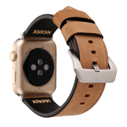 For Apple Watch Ultra 49mm&Watch Ultra 2 49mm / Series 10 46mm / 9&8&7 45mm / SE 3&SE 2&6&SE&5&4 44mm / 3&2&1 42mm Retro XX Line Pattern Genuine Leather Wrist Watch Band(Khaki) by bashfashion