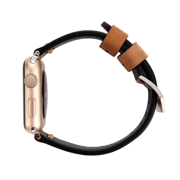 For Apple Watch Ultra 49mm&Watch Ultra 2 49mm / Series 10 46mm / 9&8&7 45mm / SE 3&SE 2&6&SE&5&4 44mm / 3&2&1 42mm Retro XX Line Pattern Genuine Leather Wrist Watch Band(Khaki) by bashfashion