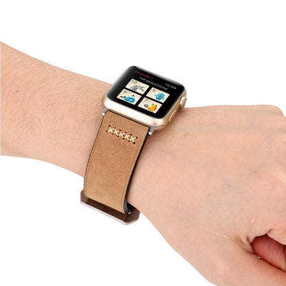 For Apple Watch Ultra 49mm&Watch Ultra 2 49mm / Series 10 46mm / 9&8&7 45mm / SE 3&SE 2&6&SE&5&4 44mm / 3&2&1 42mm Retro XX Line Pattern Genuine Leather Wrist Watch Band(Khaki) by bashfashion