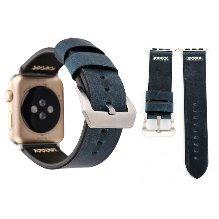For Apple Watch Ultra 49mm&Watch Ultra 2 49mm / Series 10 46mm / 9&8&7 45mm / SE 3&SE 2&6&SE&5&4 44mm / 3&2&1 42mm Retro XX Line Pattern Genuine Leather Wrist Watch Band(Blue) by bashfashion