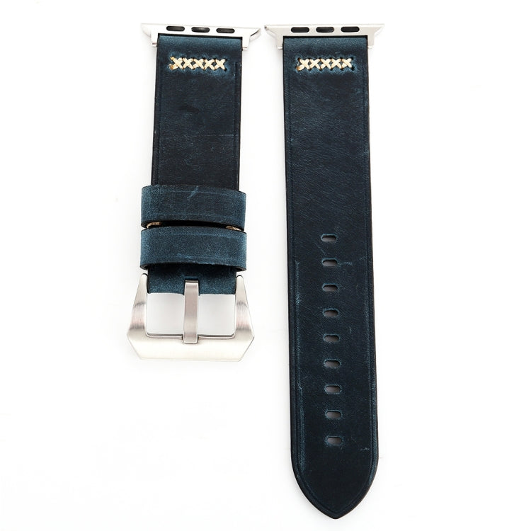 For Apple Watch Ultra 49mm&Watch Ultra 2 49mm / Series 10 46mm / 9&8&7 45mm / SE 3&SE 2&6&SE&5&4 44mm / 3&2&1 42mm Retro XX Line Pattern Genuine Leather Wrist Watch Band(Blue) by bashfashion