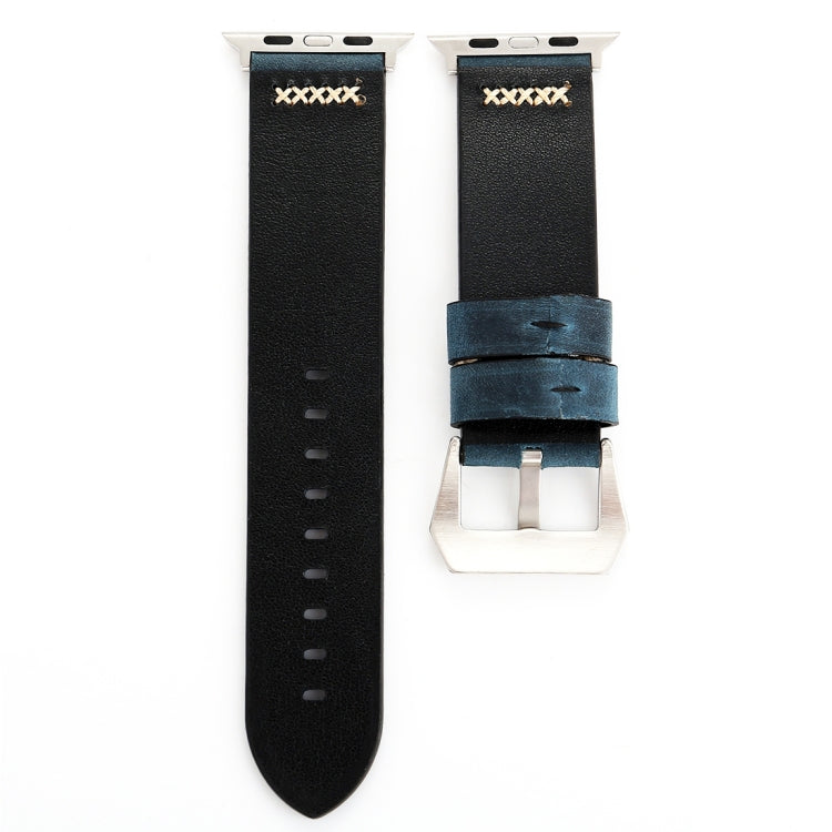 For Apple Watch Ultra 49mm&Watch Ultra 2 49mm / Series 10 46mm / 9&8&7 45mm / SE 3&SE 2&6&SE&5&4 44mm / 3&2&1 42mm Retro XX Line Pattern Genuine Leather Wrist Watch Band(Blue) by bashfashion