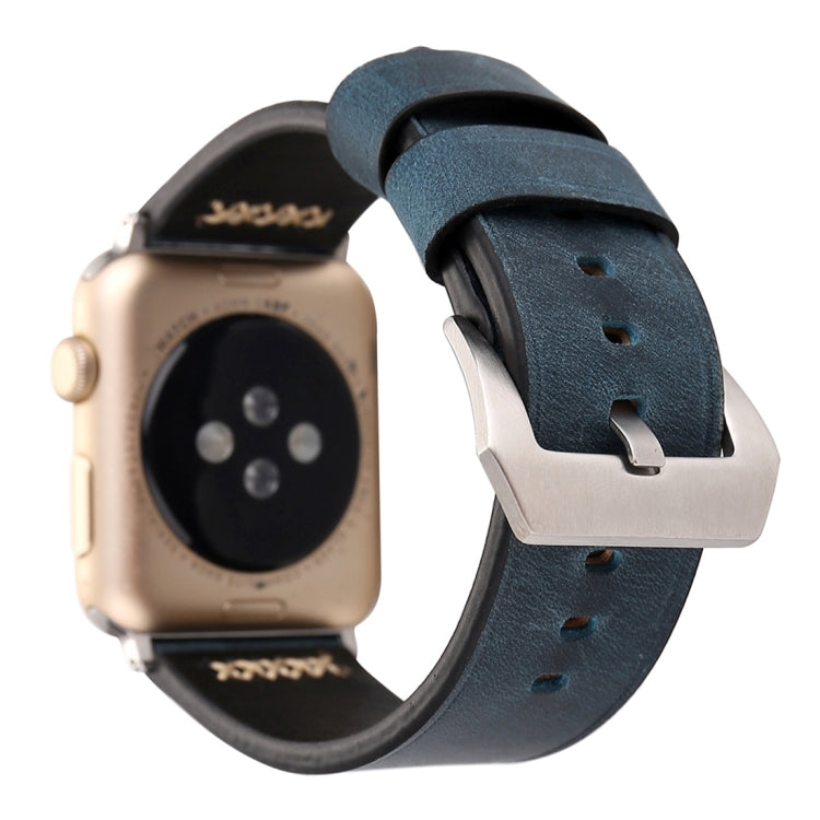 For Apple Watch Ultra 49mm&Watch Ultra 2 49mm / Series 10 46mm / 9&8&7 45mm / SE 3&SE 2&6&SE&5&4 44mm / 3&2&1 42mm Retro XX Line Pattern Genuine Leather Wrist Watch Band(Blue) by bashfashion
