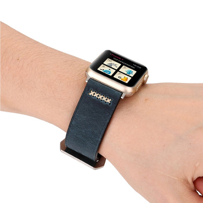 For Apple Watch Ultra 49mm&Watch Ultra 2 49mm / Series 10 46mm / 9&8&7 45mm / SE 3&SE 2&6&SE&5&4 44mm / 3&2&1 42mm Retro XX Line Pattern Genuine Leather Wrist Watch Band(Blue) by bashfashion