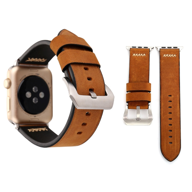 For Apple Watch Ultra 49mm&Watch Ultra 2 49mm / Series 10 46mm / 9&8&7 45mm / SE 3&SE 2&6&SE&5&4 44mm / 3&2&1 42mm Retro XX Line Pattern Genuine Leather Wrist Watch Band(Brown) by bashfashion