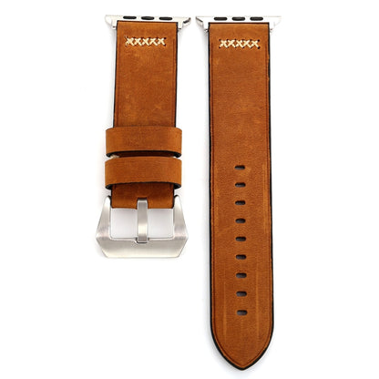 For Apple Watch Ultra 49mm&Watch Ultra 2 49mm / Series 10 46mm / 9&8&7 45mm / SE 3&SE 2&6&SE&5&4 44mm / 3&2&1 42mm Retro XX Line Pattern Genuine Leather Wrist Watch Band(Brown) by bashfashion