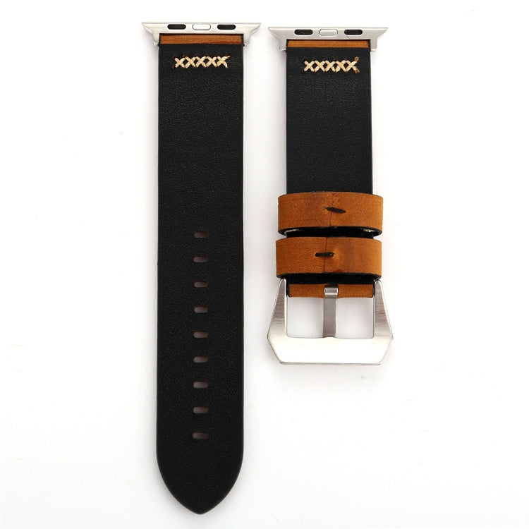 For Apple Watch Ultra 49mm&Watch Ultra 2 49mm / Series 10 46mm / 9&8&7 45mm / SE 3&SE 2&6&SE&5&4 44mm / 3&2&1 42mm Retro XX Line Pattern Genuine Leather Wrist Watch Band(Brown) by bashfashion