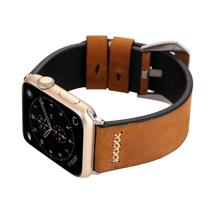 For Apple Watch Ultra 49mm&Watch Ultra 2 49mm / Series 10 46mm / 9&8&7 45mm / SE 3&SE 2&6&SE&5&4 44mm / 3&2&1 42mm Retro XX Line Pattern Genuine Leather Wrist Watch Band(Brown) by bashfashion