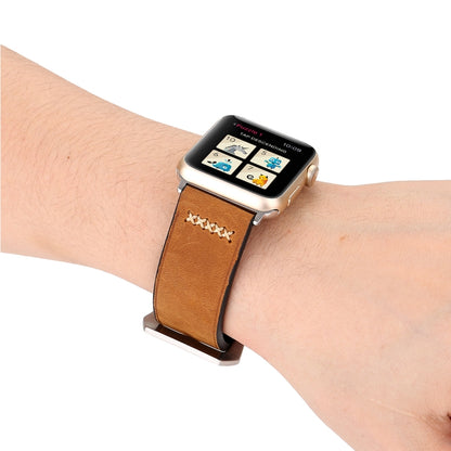 For Apple Watch Ultra 49mm&Watch Ultra 2 49mm / Series 10 46mm / 9&8&7 45mm / SE 3&SE 2&6&SE&5&4 44mm / 3&2&1 42mm Retro XX Line Pattern Genuine Leather Wrist Watch Band(Brown) by bashfashion