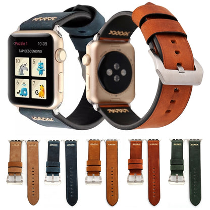 For Apple Watch Ultra 49mm&Watch Ultra 2 49mm / Series 10 46mm / 9&8&7 45mm / SE 3&SE 2&6&SE&5&4 44mm / 3&2&1 42mm Retro XX Line Pattern Genuine Leather Wrist Watch Band(Coffee) by bashfashion