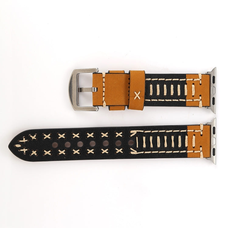 For Apple Watch Ultra 49mm&Watch Ultra 2 49mm / Series 10 46mm / 9&8&7 45mm / SE 3&SE 2&6&SE&5&4 44mm / 3&2&1 42mm Manual Line Pattern Genuine Leather Wrist Watch Band(Khaki) by bashfashion