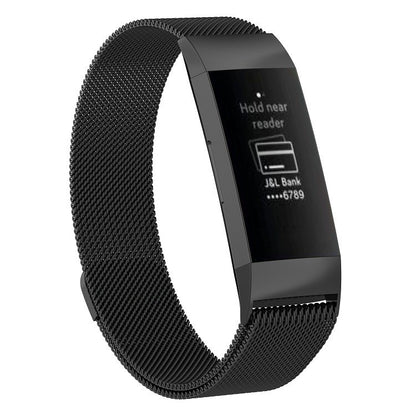 Stainless Steel Magnet Watch Band for FITBIT Charge 3, Size:Small, 187x18mm(Black) by bashfashion