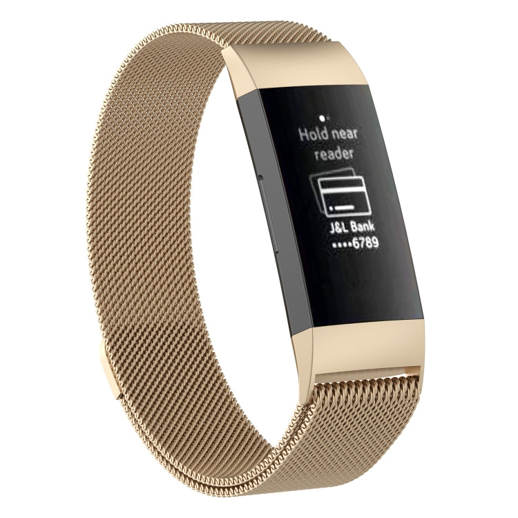 Stainless Steel Magnet Watch Band for FITBIT Charge 3, Size:Small, 187x18mm(Champagne Gold) by bashfashion