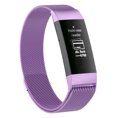 Stainless Steel Magnet Watch Band for FITBIT Charge 3, Size:Small, 187x18mm(Light Purple) by bashfashion