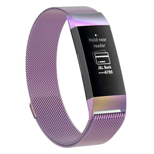 Stainless Steel Magnet Watch Band for FITBIT Charge 3, Size:Large, 217x18mm(Colorful Light) by bashfashion