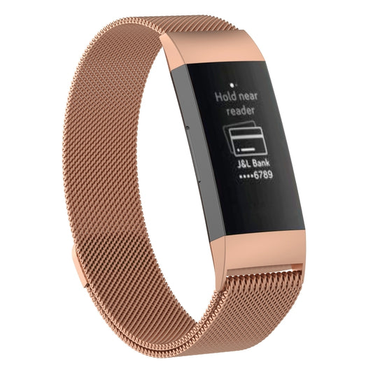 Stainless Steel Magnet Watch Band for FITBIT Charge 3, Size:Large, 217x18mm(Rose Gold) by bashfashion