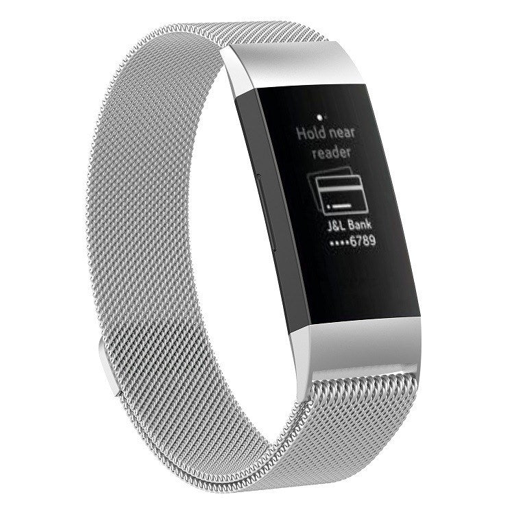 Stainless Steel Magnet Watch Band for FITBIT Charge 3, Size:Large, 217x18mm(Silver) by bashfashion