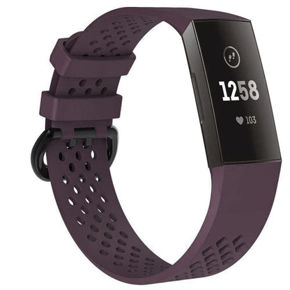 Square Hole Adjustable Sport Watch Band for FITBIT Charge 3(Dark Purple) by bashfashion