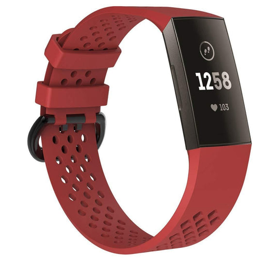 Square Hole Adjustable Sport Watch Band for FITBIT Charge 3(Red) by bashfashion