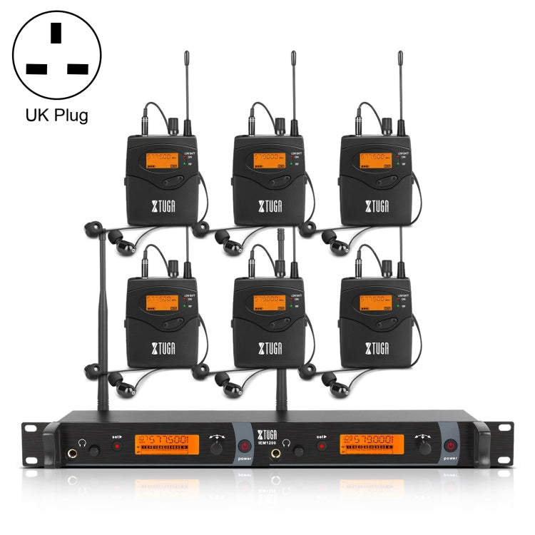 XTUGA IEM1200 Wireless Transmitter 6 Bodypack Stage Singer In-Ear Monitor System (UK Plug) by XTUGA