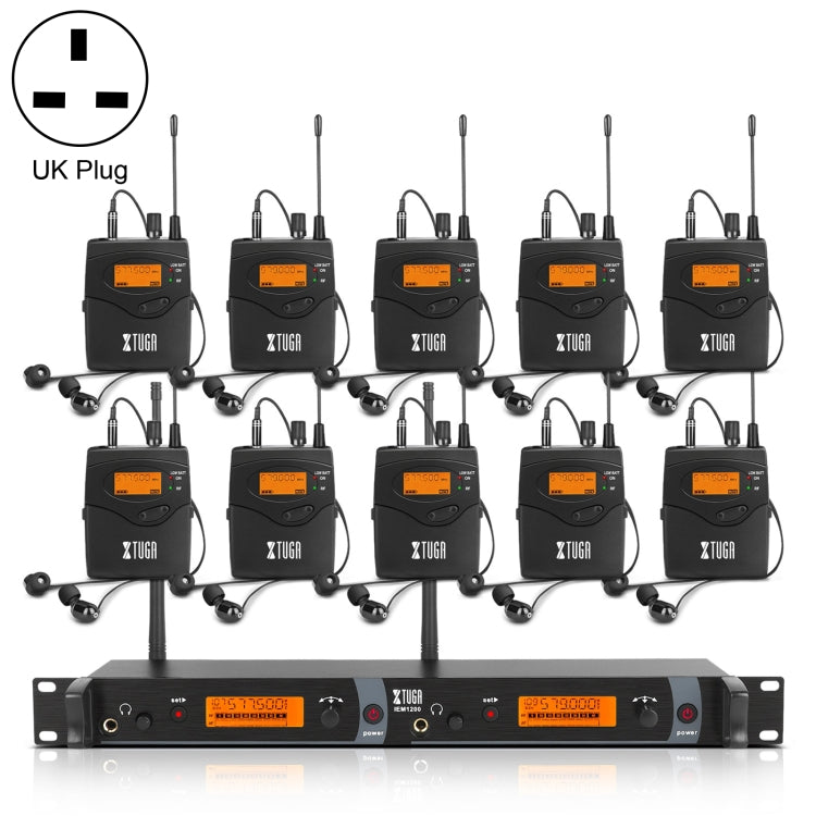 XTUGA IEM1200 Wireless Transmitter 10 Bodypack Stage Singer In-Ear Monitor System (UK Plug) by XTUGA